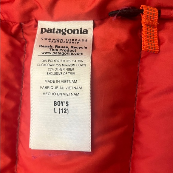 Patagonia Hi Loft down sweater jacket boys size L hooded - Picture 6 of 12
